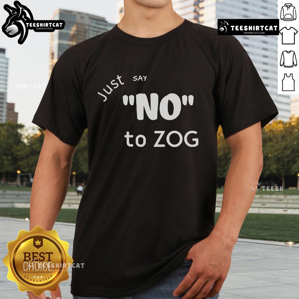 Official Randy Weaver Just Say No To Zog T-Shirt featuring bold graphics and a message against government overreach.