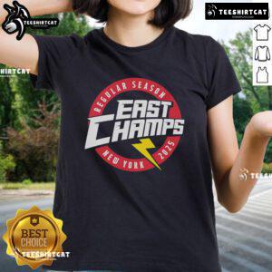New York 2025 Official Regular Season East Champs Ladies Tee in vibrant colors, perfect for fans celebrating the victory.
