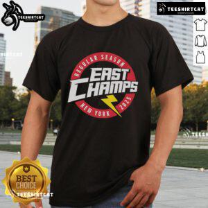 Alt Text: Official Regular Season East Champs New York 2025 T-Shirt featuring team logo and championship graphics.