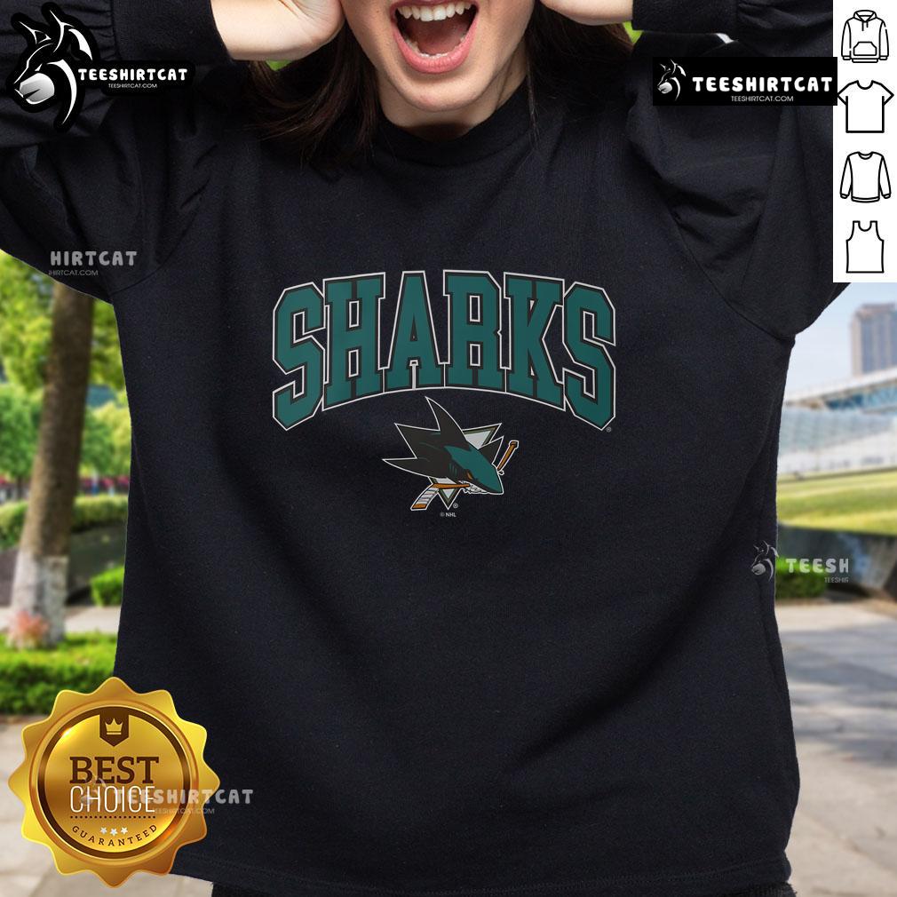 Official San Jose Sharks Classic Arched Logo Sweatshirt featuring team colors and iconic logo for fans.