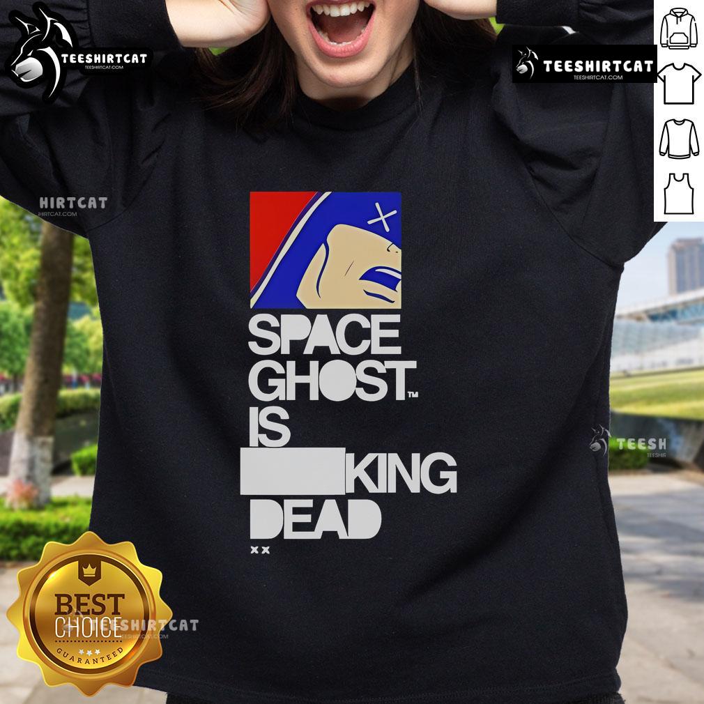 Official Space Ghost Is King Dead sweatshirt featuring vibrant graphics and cozy design for fans of the animated series.