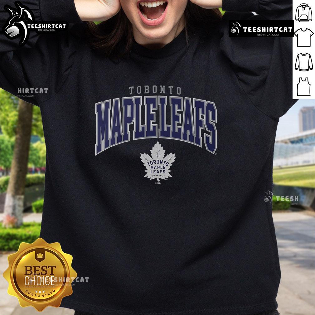 Official Toronto Maple Leafs classic arched logo sweatshirt in blue, featuring team colors and iconic emblem.
