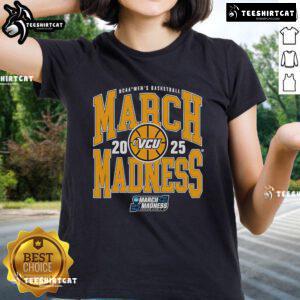 Official VCU NCAA Men's Basketball March Madness 2025 Team Ladies Tee in black, featuring the team logo and vibrant design.