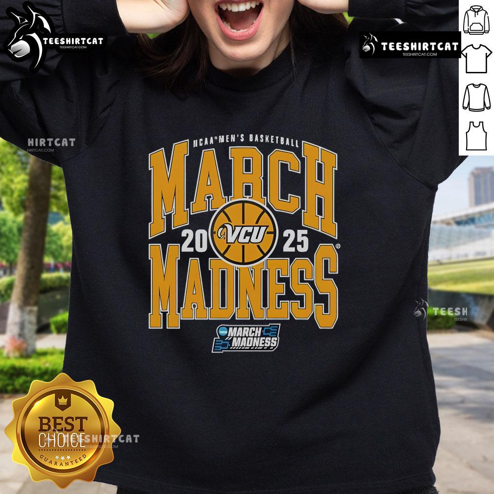 Alt Text: Official VCU NCAA Men's Basketball March Madness 2025 team sweatshirt featuring logo and vibrant colors.
