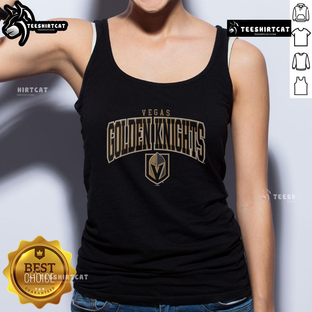 Alt Text: Official Vegas Golden Knights Classic Arched Logo Tank Top featuring team colors and emblem for fans and athletes.