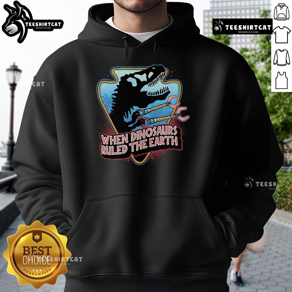 Official When Dinosaurs Ruled The Earth Hoodie featuring vibrant dinosaur graphics and comfortable design for fans.