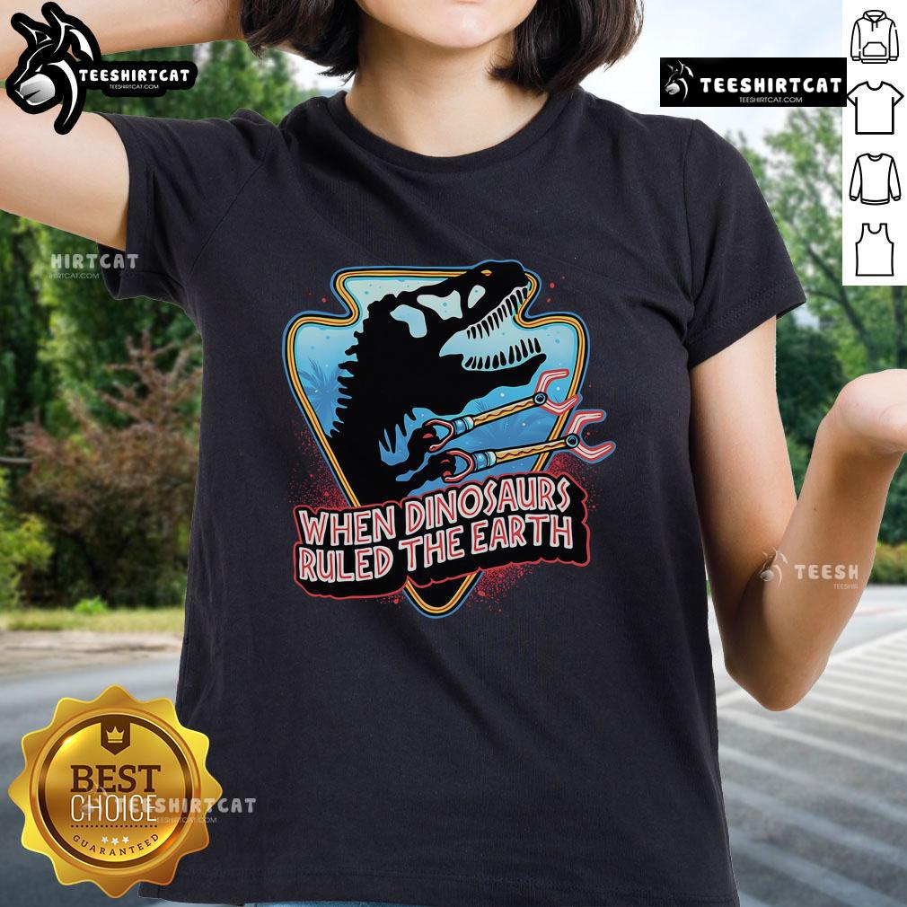 Official When Dinosaurs Ruled The Earth Ladies Tee featuring a vibrant dinosaur graphic, perfect for dino enthusiasts.