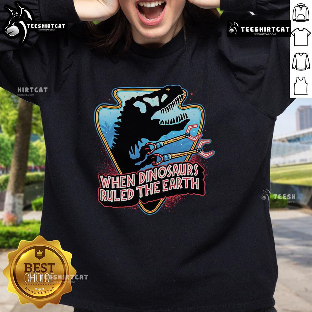 Official When Dinosaurs Ruled The Earth sweatshirt featuring a vibrant dinosaur graphic and a comfortable fit.