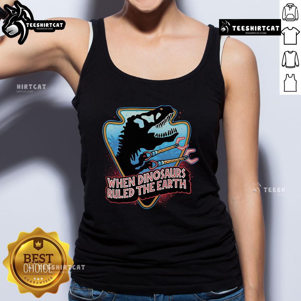 Official When Dinosaurs Ruled The Earth tank top featuring vibrant dino graphics, perfect for prehistoric enthusiasts.