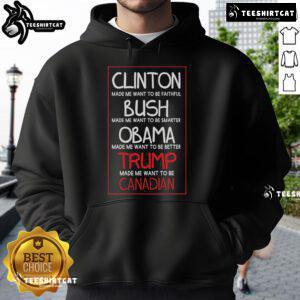 Premium Anti-Trump hoodie featuring 'Made Me Want to Become Canadian President' design, perfect for political humor fans.