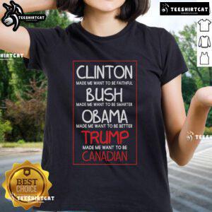 Premium Anti-Trump Ladies Tee featuring a humorous 'Made Me Want to Become Canadian President' design.