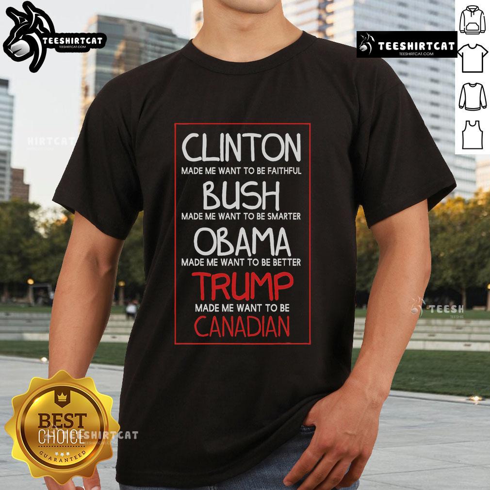 Premium Anti Trump T-Shirt: 'Made Me Want to Become Canadian President' design for political humor and activism.
