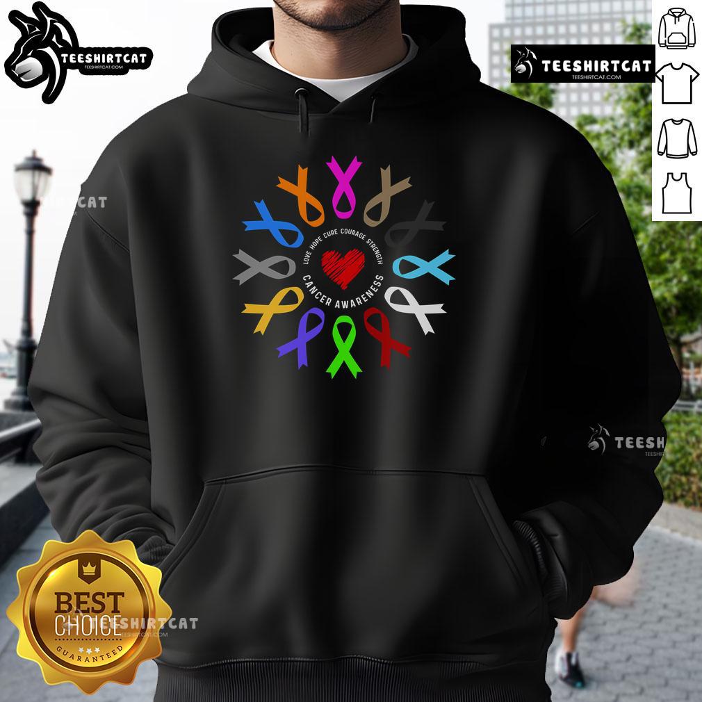 Alt Text: Premium cancer awareness hoodie featuring a heart design with a fight cancer ribbon, perfect for supporting the cause.