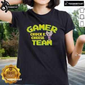 Premium Chuck E. Cheese Gamer Team Ladies Tee featuring vibrant graphics for gaming enthusiasts and fans of Chuck E. Cheese.