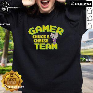 Premium Chuck E. Cheese Gamer Team Sweatshirt featuring vibrant graphics and a cozy design for gaming enthusiasts.