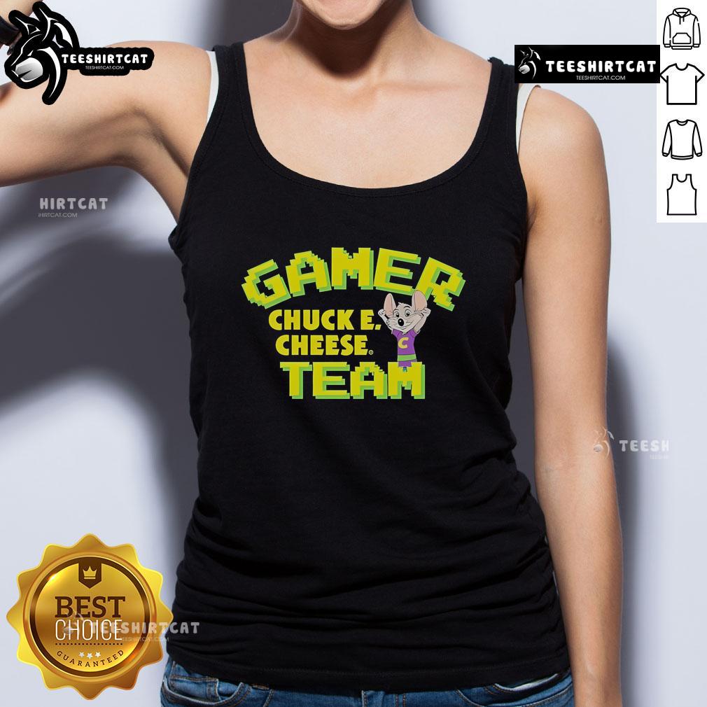 Premium Chuck E. Cheese Gamer Team Tank Top featuring vibrant graphics for gaming enthusiasts and fans of Chuck E. Cheese.