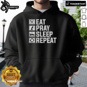 Premium Eat Pray Sleep And Repeat Hoodie in soft fabric, perfect for cozy, casual wear and expressing mindfulness.