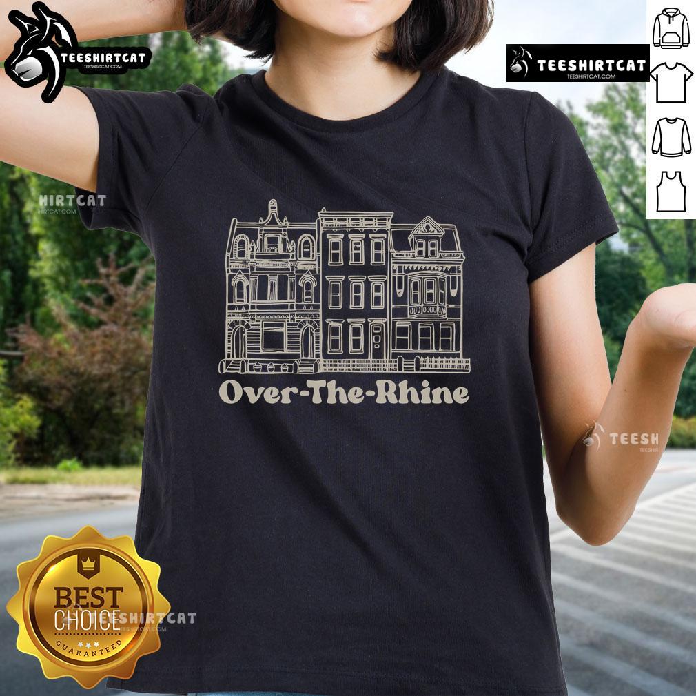 Alt Text: Premium Over The Rhine Buildings Classic Ladies Tee featuring a stylish design inspired by urban architecture.