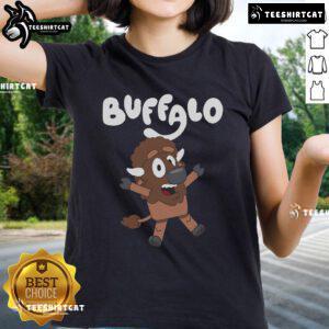 Premium The Buffaloey Cartoon Ladies Tee featuring a vibrant buffalo graphic and stylish women's fit for casual wear.
