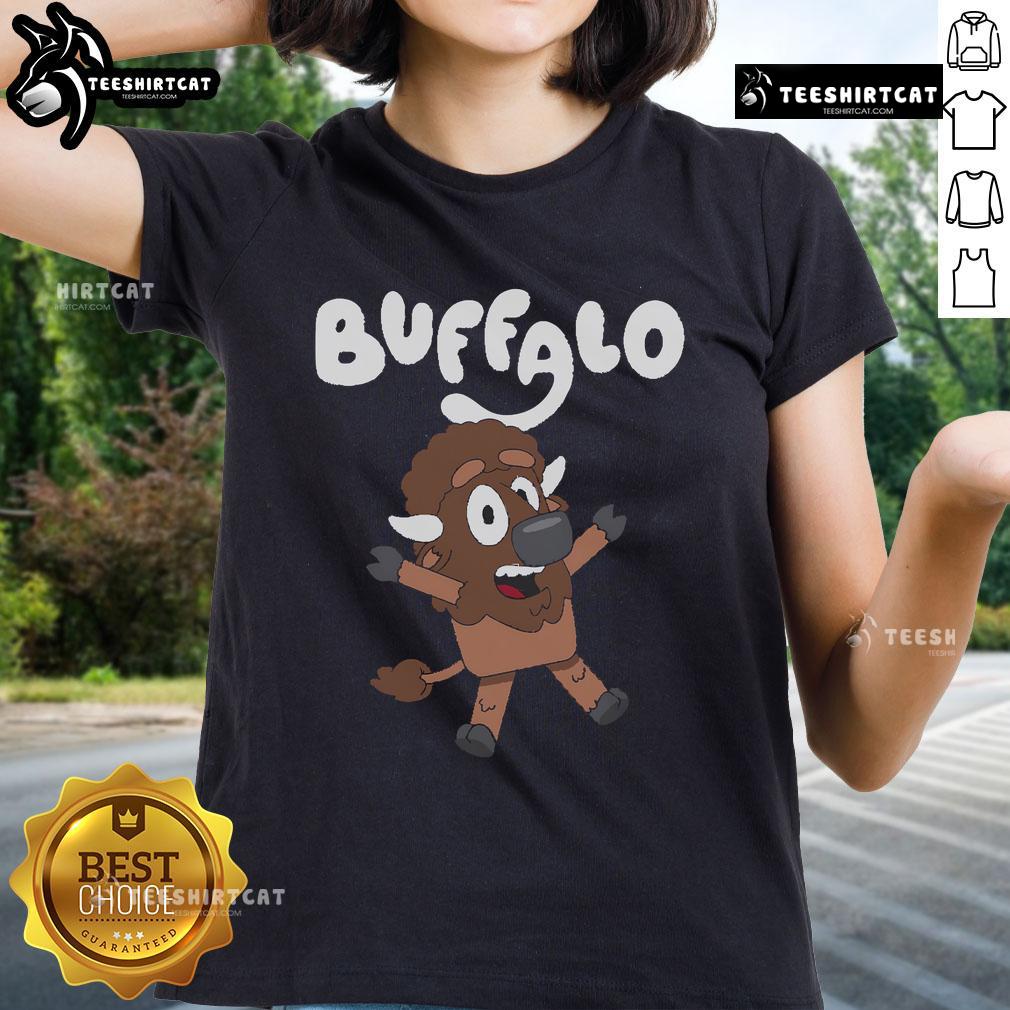 Premium The Buffaloey Cartoon Ladies Tee featuring a vibrant buffalo graphic and stylish women's fit for casual wear.