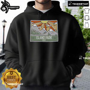 Pretty Island Park, Idaho mountains with sunshine, featuring a cozy hoodie perfect for your Idaho trip adventures.