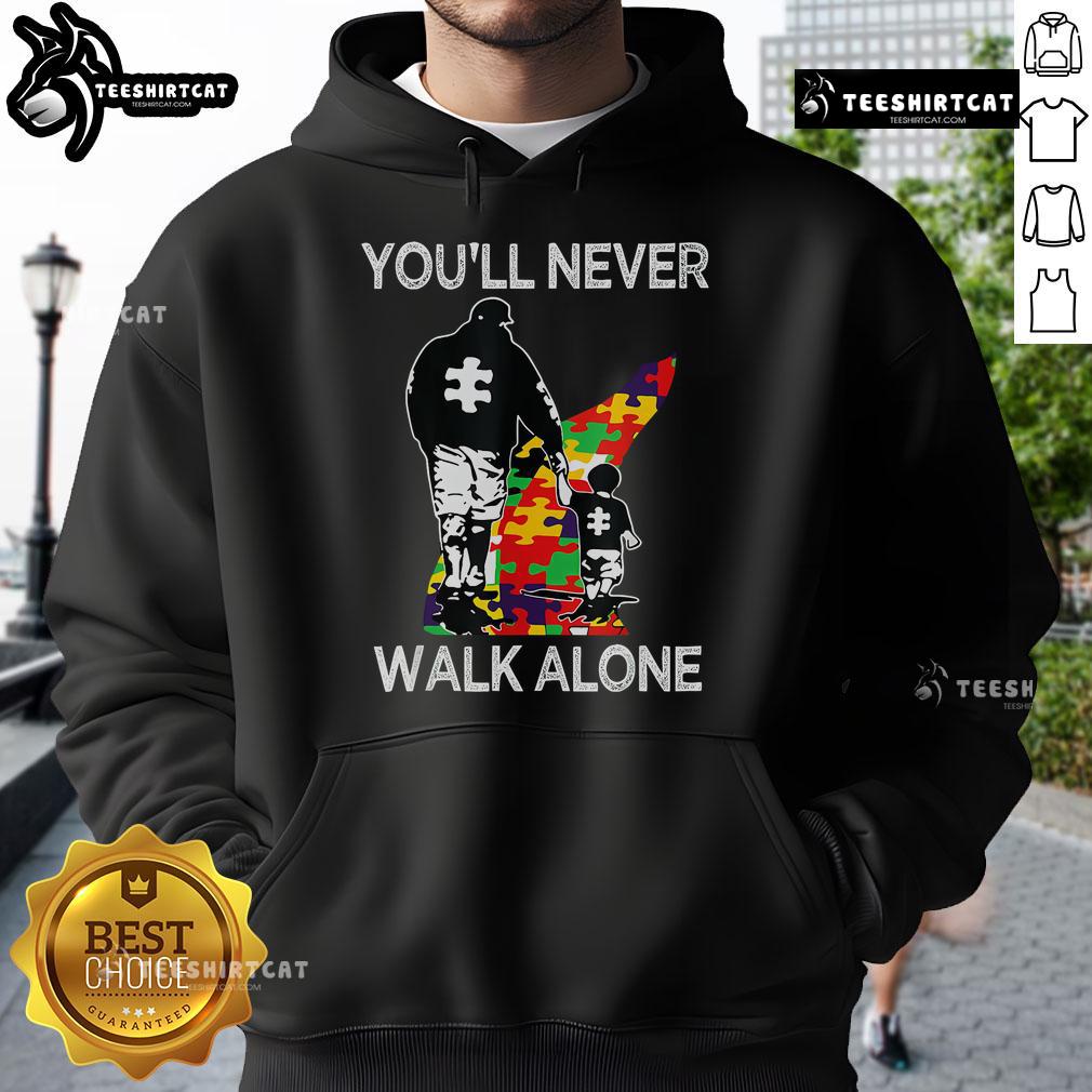 Top Autism Dad Support Alone hoodie featuring a puzzle design, symbolizing love and strength for autism awareness.