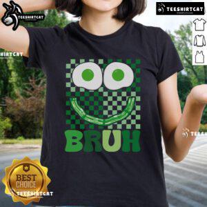 Top Bruh green face eggs and bacon ham breakfast tee for St. Patrick's Day, perfect for festive celebrations.