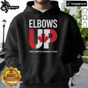 Alt Text: Stylish Top Elbows Up True North Strong and Free Hoodie featuring a vibrant design, perfect for casual wear.