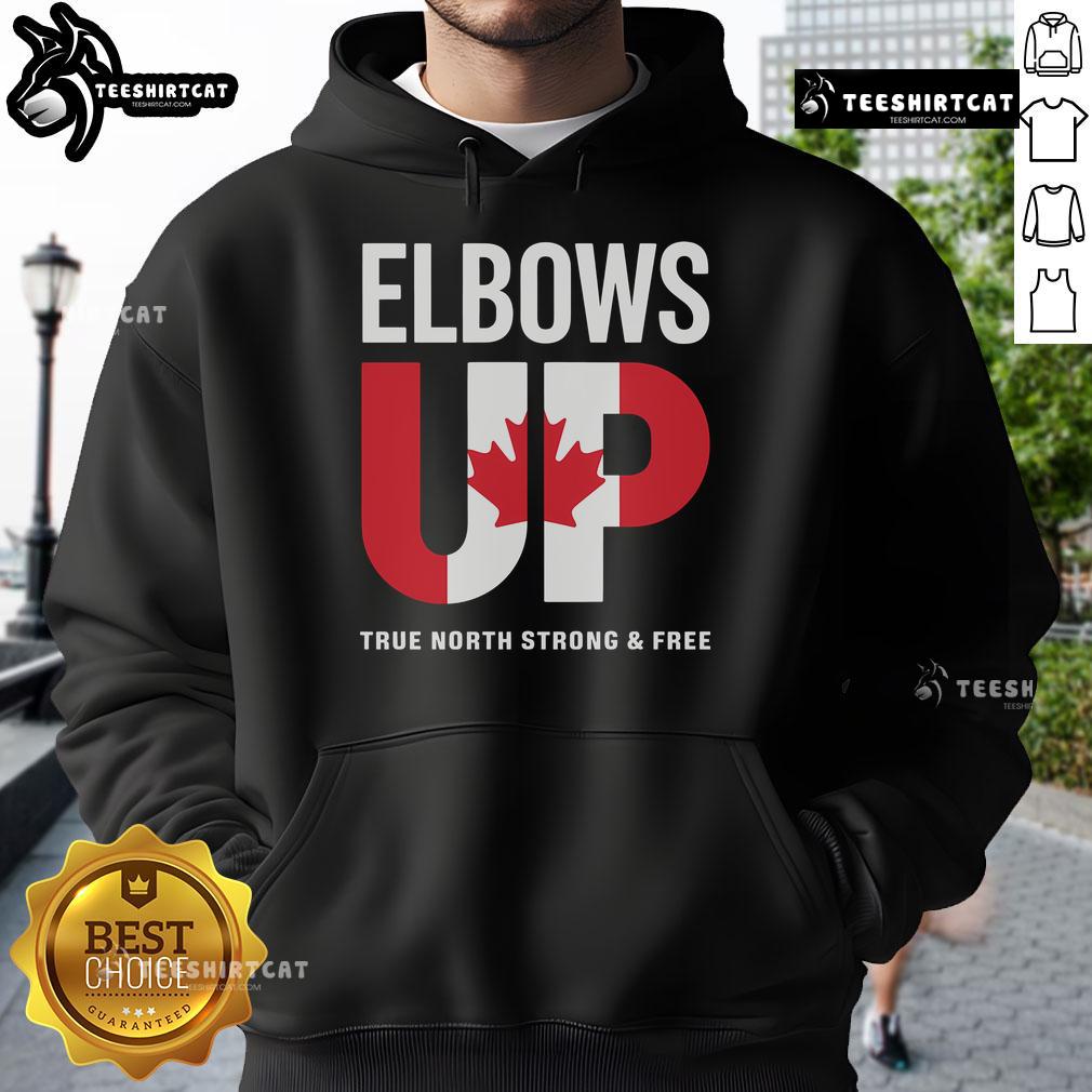 Alt Text: Stylish Top Elbows Up True North Strong and Free Hoodie featuring a vibrant design, perfect for casual wear.