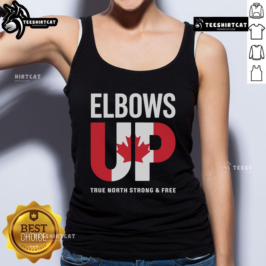 Top Elbows Up True North Strong and Free Tank Top in vibrant colors, perfect for casual wear and expressing Canadian pride.