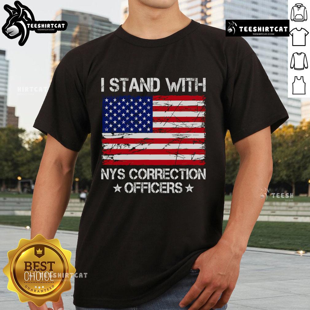 Top I Stand With NYS Correction Officers T-Shirt design featuring bold text and supportive graphics for correctional staff.