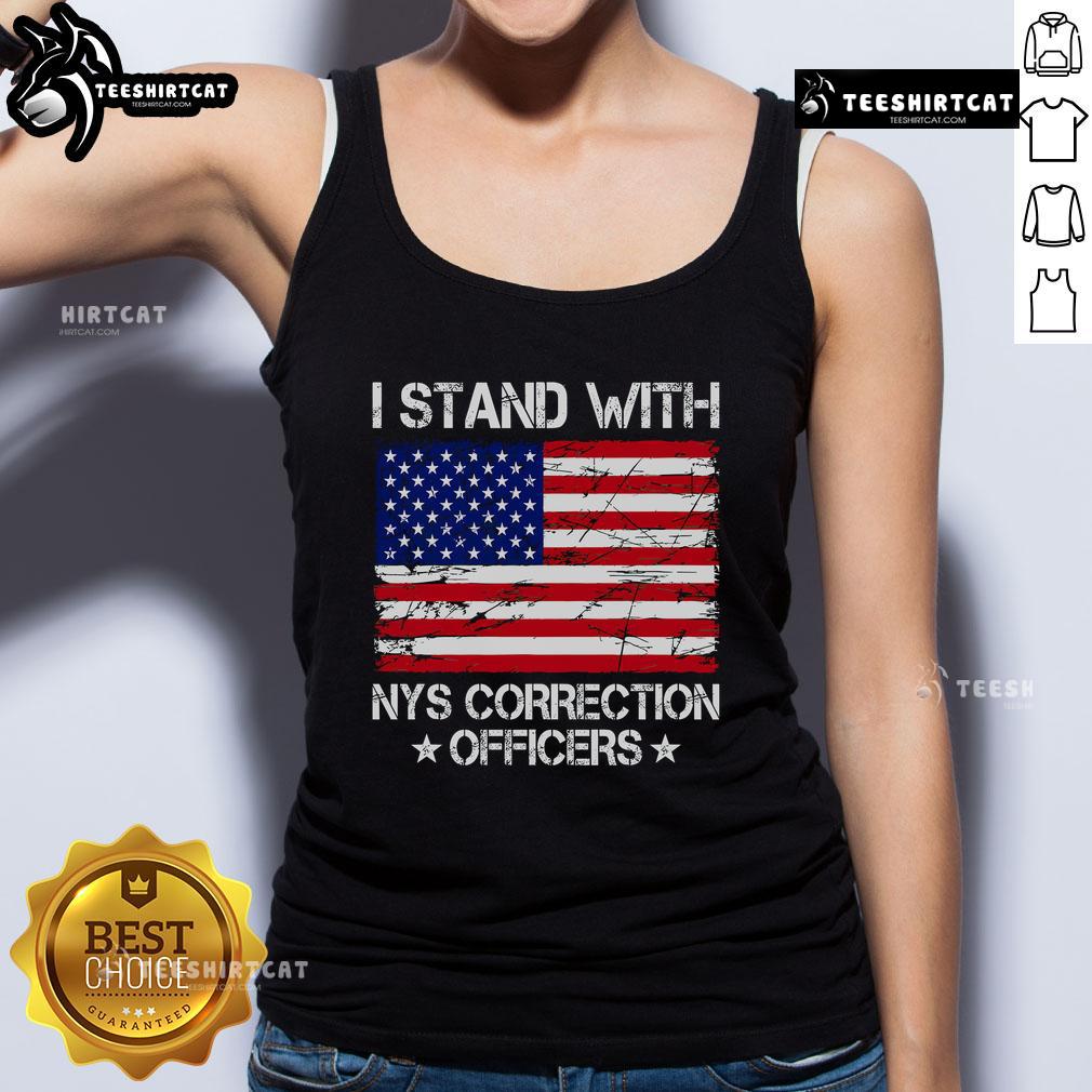 Top I Stand With NYS Correction Officers tank top featuring bold text design, perfect for supporters of correctional workers.