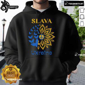 Ukrainian flag hoodie featuring vibrant sunflowers, symbolizing pride and support for Ukraine's heritage and culture.