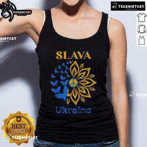 Ukrainian flag tank top featuring vibrant sunflowers, symbolizing pride and support for Ukraine's heritage and culture.