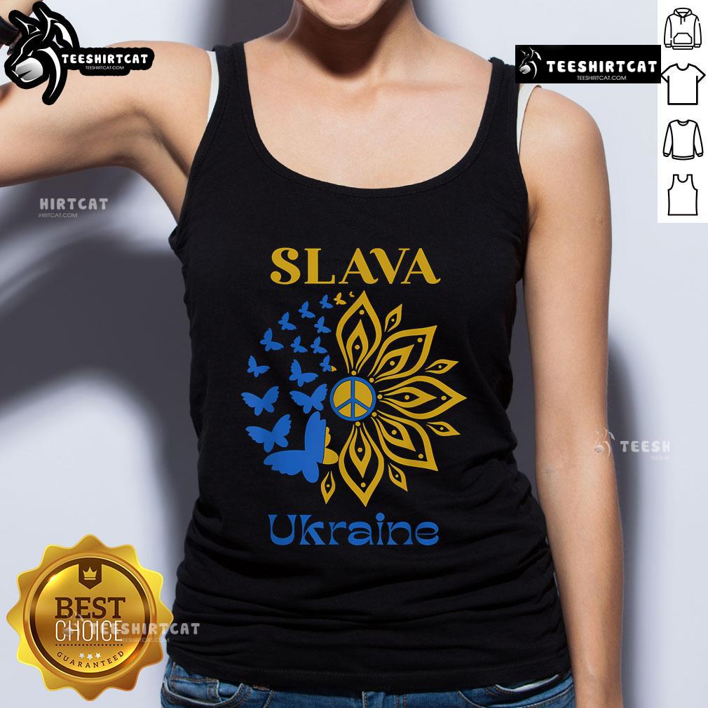 Ukrainian flag tank top featuring vibrant sunflowers, symbolizing pride and support for Ukraine's heritage and culture.