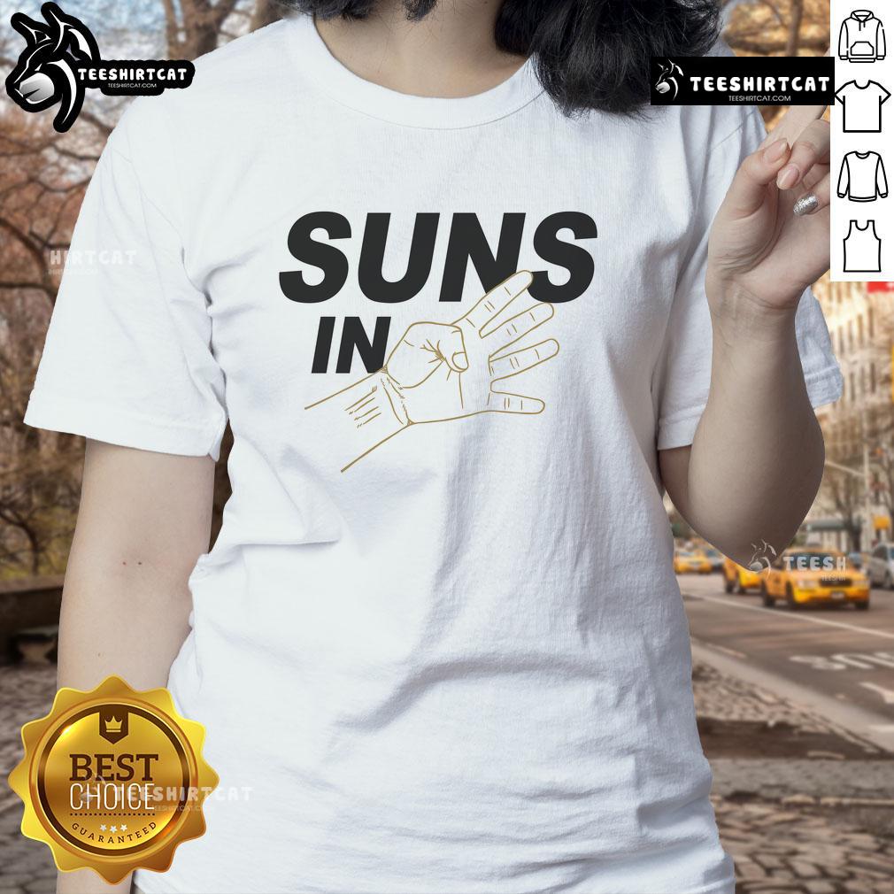 Awesome Suns in 4 Playoff Basketball ladies tee showcasing vibrant team colors and stylish design for female fans.