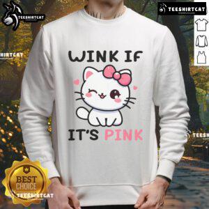 Alt Text: Cute cat winking on a pink sweatshirt for adults, featuring funny humor design perfect for cat lovers.