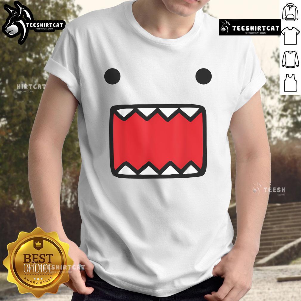 Alt Text: Cute Domo-Kun face t-shirt featuring a playful cartoon design, perfect for fans of quirky apparel and anime culture.