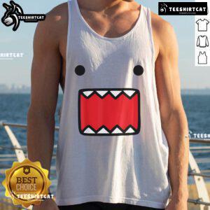 Alt Text: Cute Domo Kun face tank top featuring a playful design, perfect for casual summer outfits and anime fans.