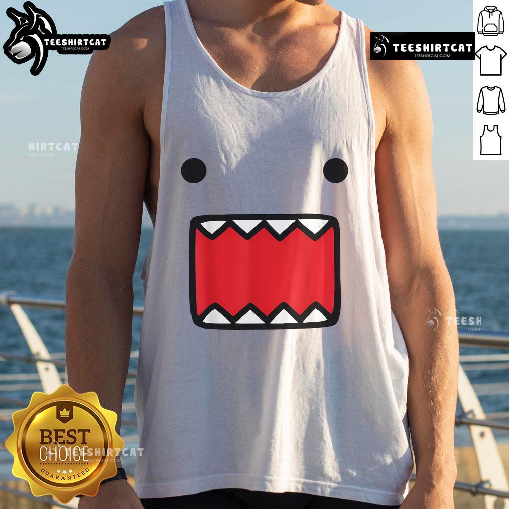 Alt Text: Cute Domo Kun face tank top featuring a playful design, perfect for casual summer outfits and anime fans.