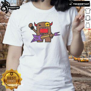 Cute Domo Rocker cartoon character on a stylish ladies tee, perfect for casual wear and anime fans.