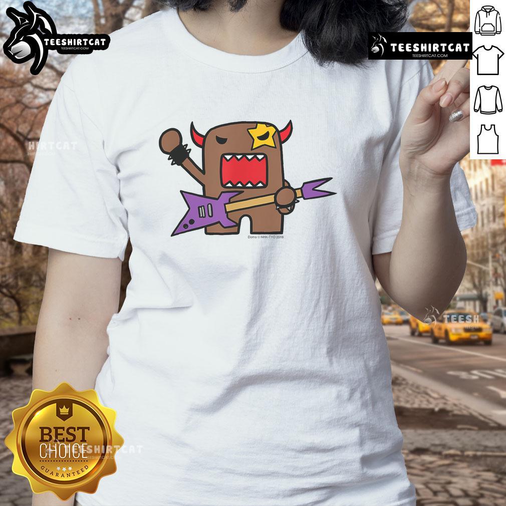 Cute Domo Rocker cartoon character on a stylish ladies tee, perfect for casual wear and anime fans.
