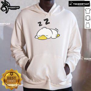 Funny duck sleeping in pajamas, showcasing tired duck vibe in a cozy hoodie, perfect for duck lovers.
