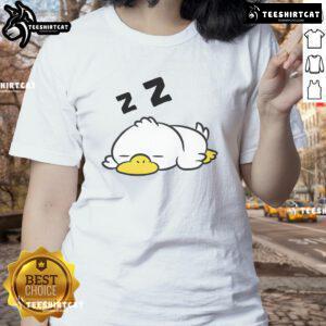 Adorable funny duck sleeping in pajamas, perfect for duck lovers. Cute ladies tee featuring a tired duck design.