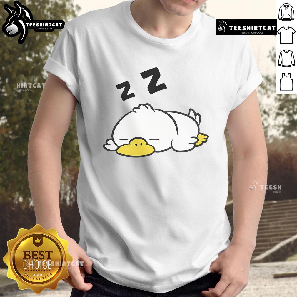 Funny duck sleeping in pajamas on a t-shirt, showcasing a cute and tired duck design for duck lovers.