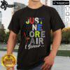 Alt Text: Funny sneaker head t-shirt featuring the phrase Just One More Pair I Swear in bold, playful lettering.