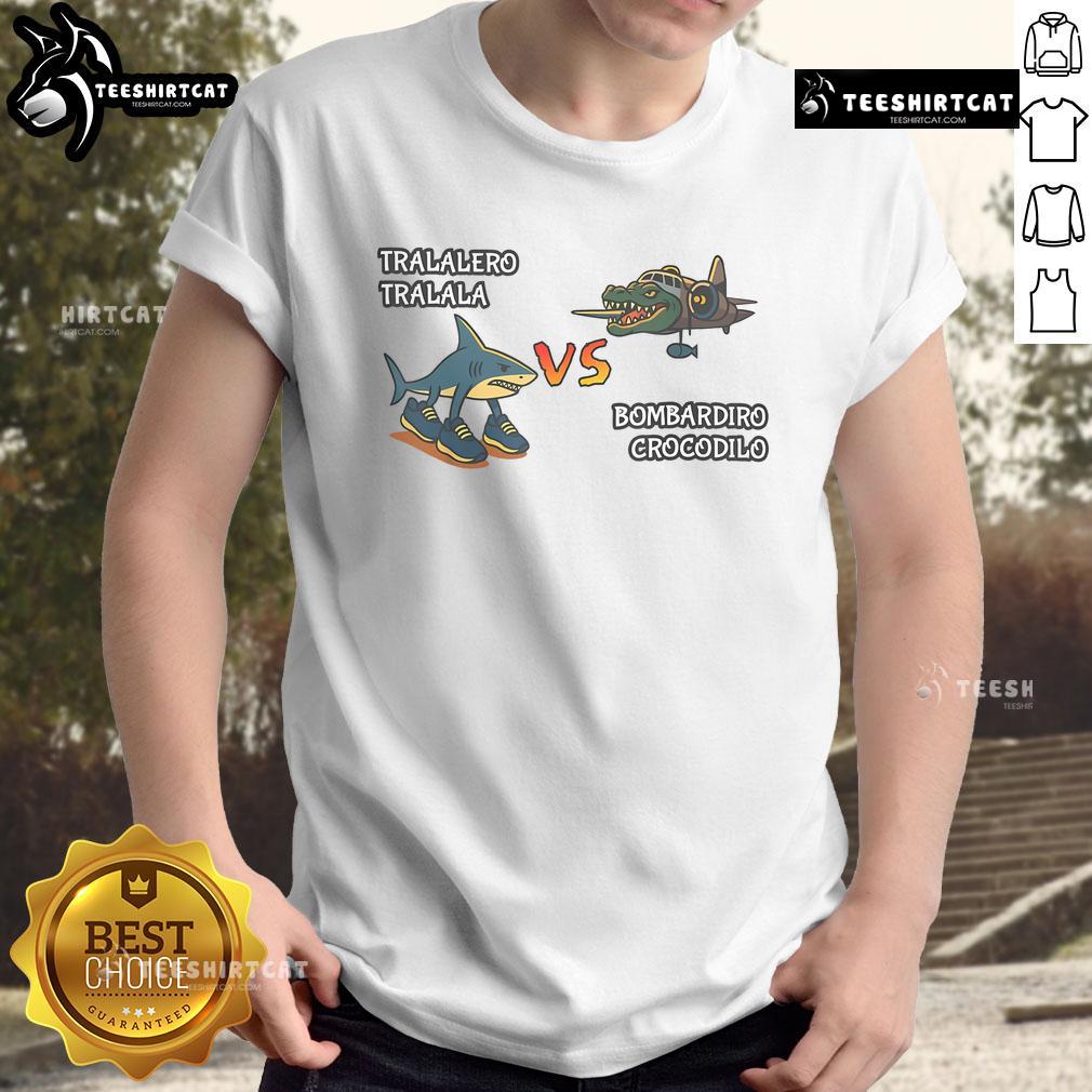 Funny Tralalero Tralala Brainrot Meme Bombardino Crocodilo Italian T-Shirt design featuring vibrant graphics and humor.