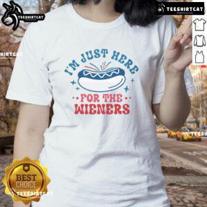 Good I'm Just Here For The Wieners Ladies Tee featuring a playful graphic design for dog lovers and casual wear.