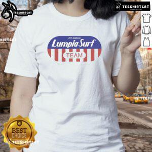 Good Lumpia Surf Team off uniform flakes ladies tee featuring vibrant design and comfortable fit for beach lovers.