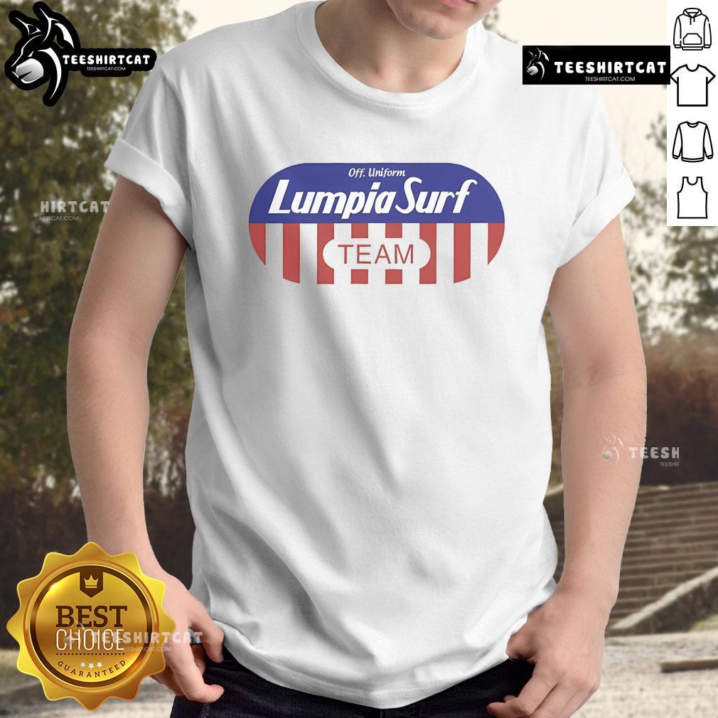 Good Lumpia Surf Team Off Uniform Flakes T-Shirt featuring a vibrant design perfect for surf enthusiasts and casual wear.
